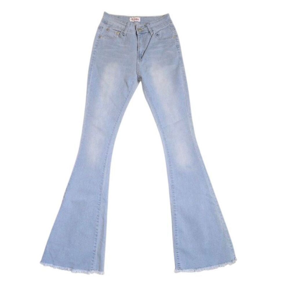 Red Bottoms Light Wash Bell Bottom Flare Jeans Womens Juniors Size 3 Y2K Stretch